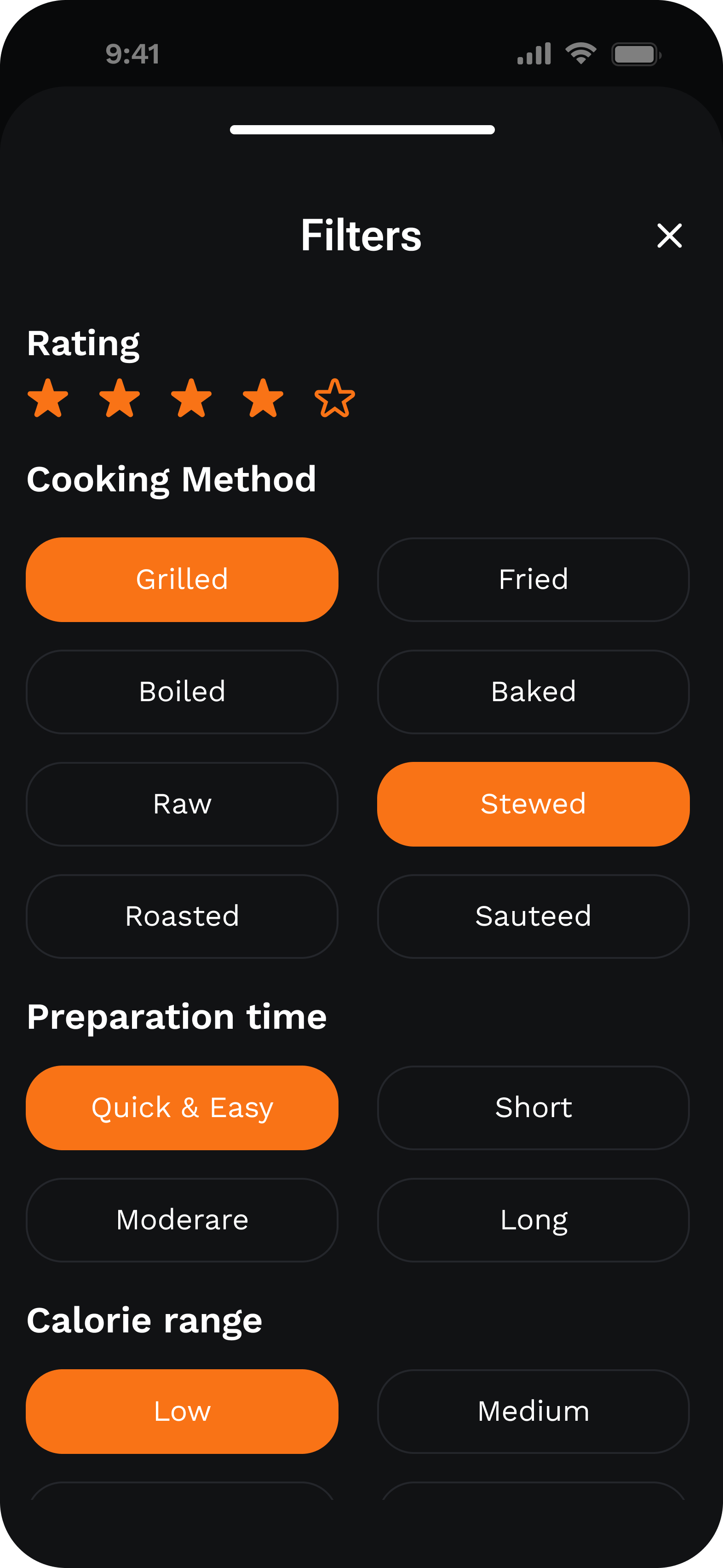 Meals Filters Modal