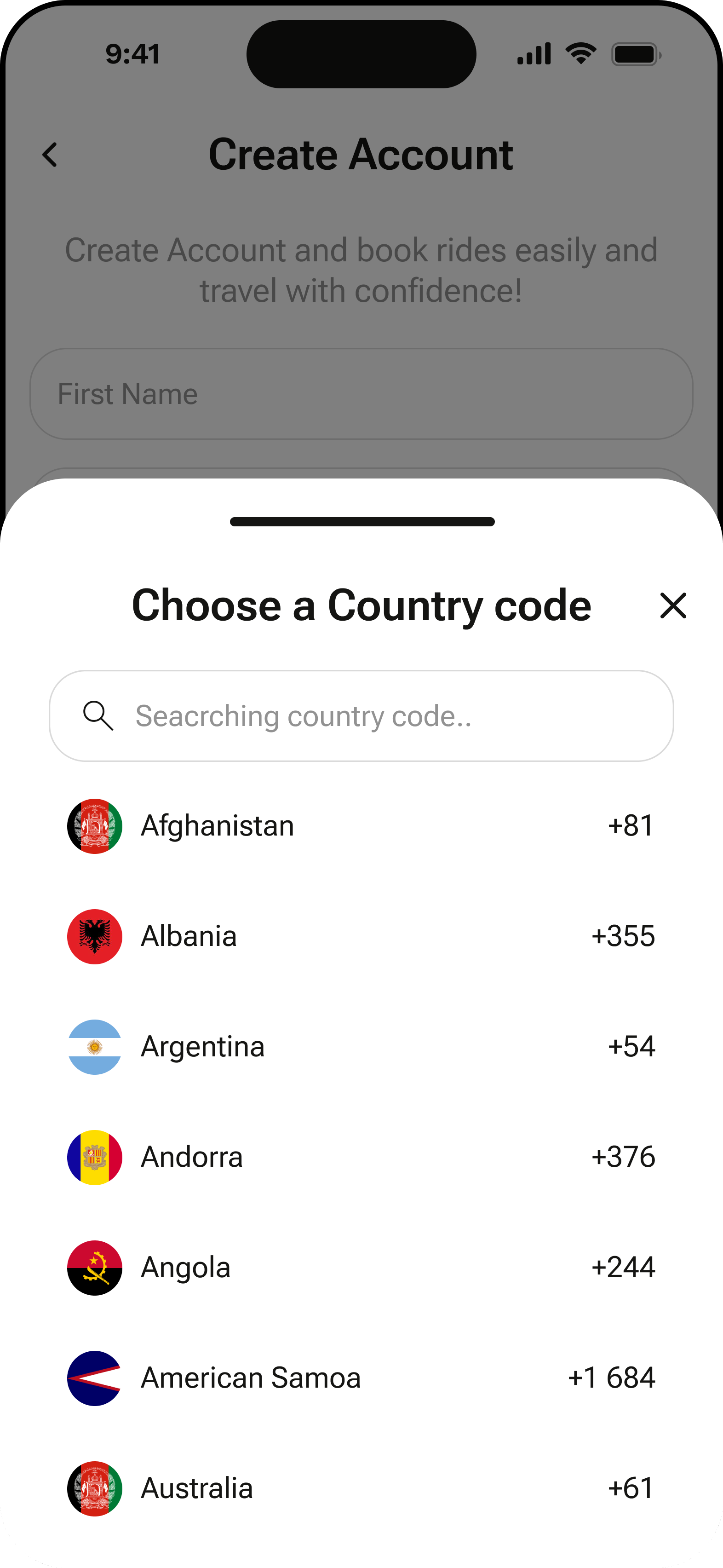 Country Code Select Modal