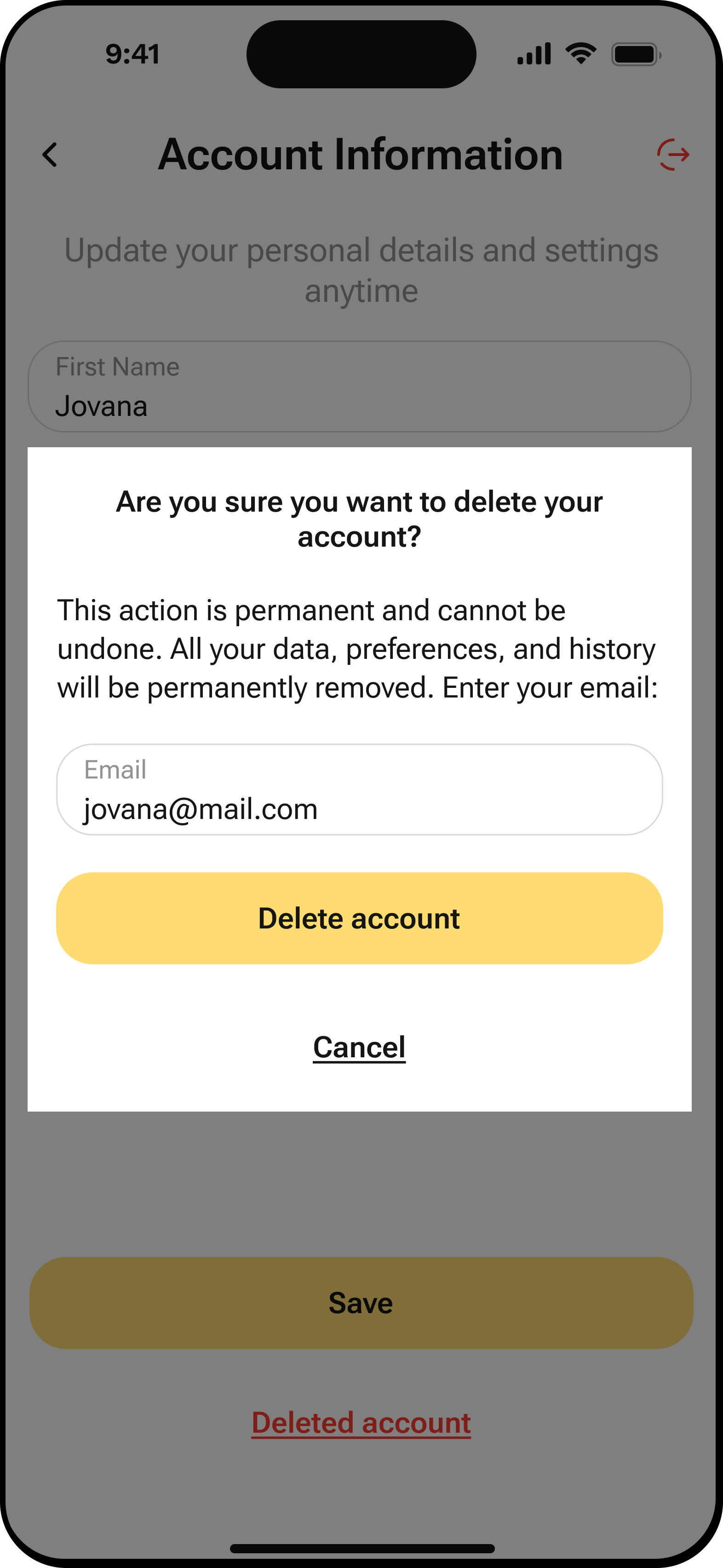 Delete Account Modal Fulll